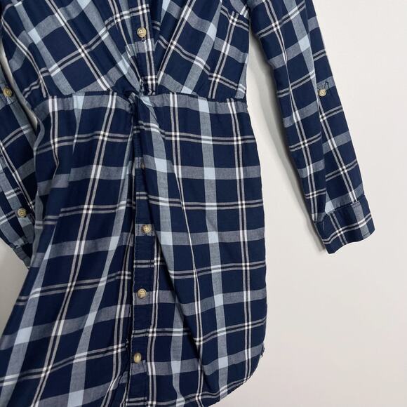 Abercrombie & Fitch Womens XSmall Blue White Plaid Button Front Knot Shirt Dress - Picture 5 of 9